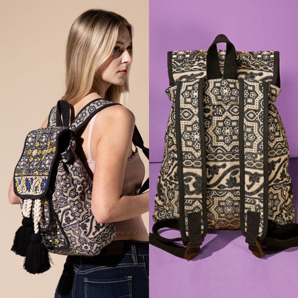 Handmade Backpack w/ a Unique Ethnic Bohemian Look - Fully Fine Cotton